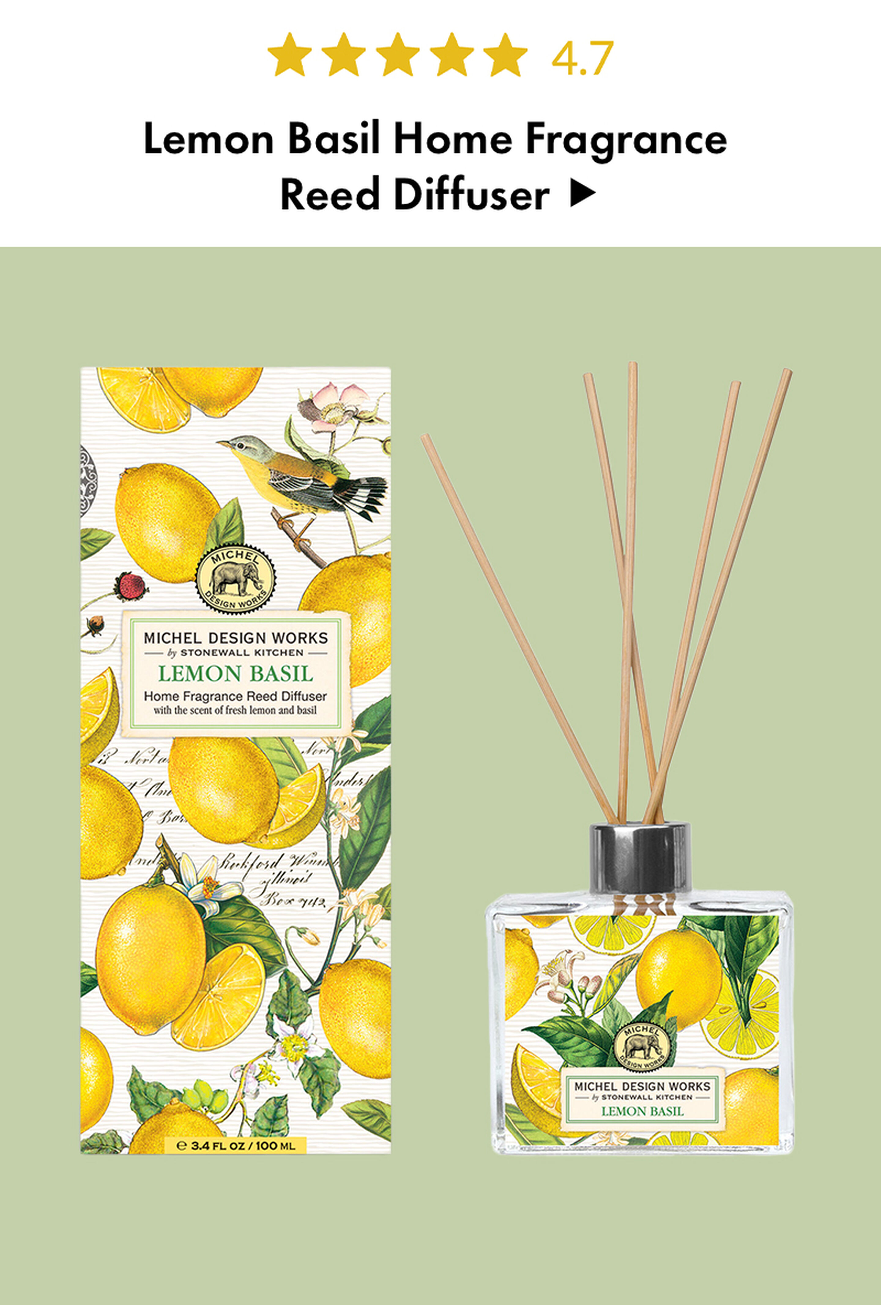 Lemon Basil Home Fragrance Reed Diffuser - 4.7 Stars