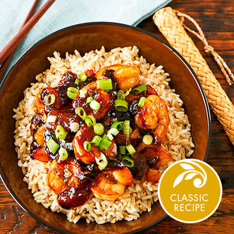 Shrimp with Savory Mango Peach Sauce