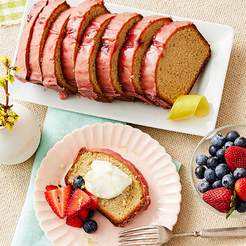 Blueberry Lemon Tea Cake with Strawberry Glaze