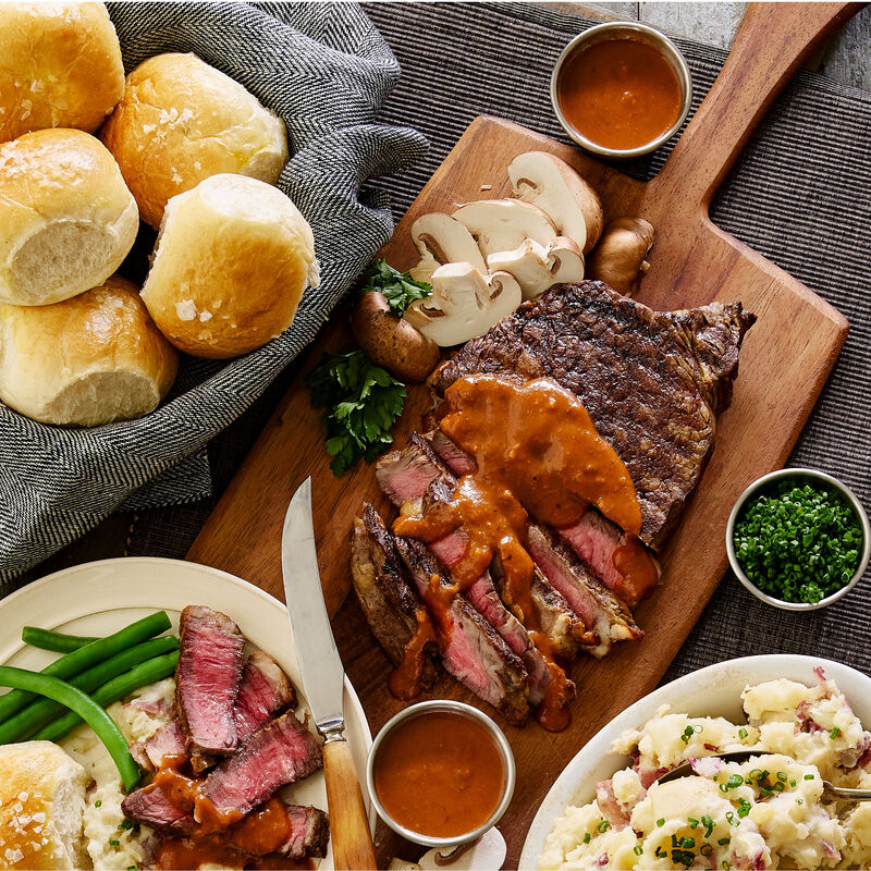 Seared Ribeye Steaks with Port Wine Mushroom Sauce
